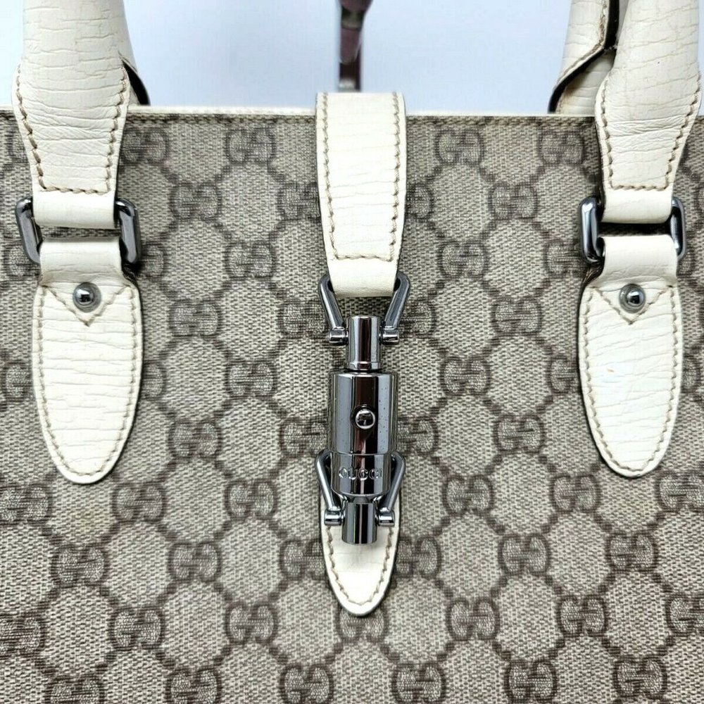Gucci Jackie GG Supreme Canvas Ivory Leather Large Tote Computer Hand Bag Auth - Picture 3 of 12